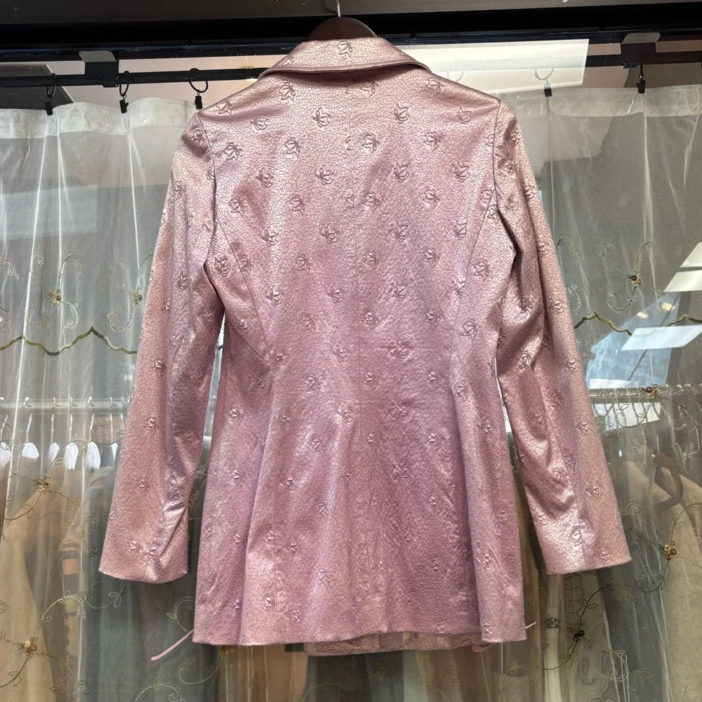 vintage french lavender purple silk pattern jacket embellished flower print - Picture 4 of 4